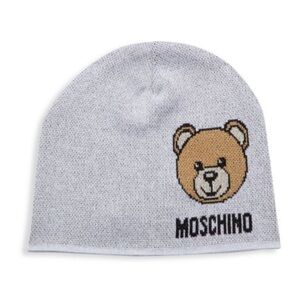 Moschino Light Gray Beanie with Bear Motif